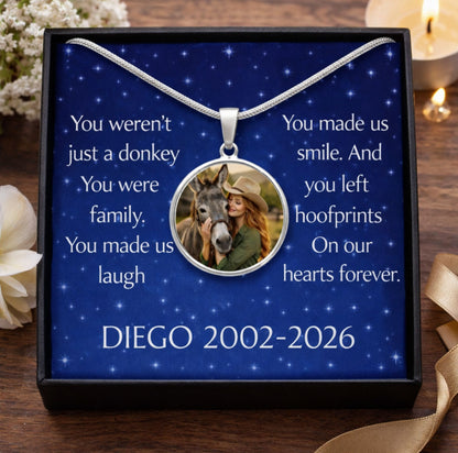 Forever Family Donkey Photo Round Necklace