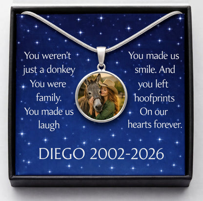 Forever Family Donkey Photo Round Necklace