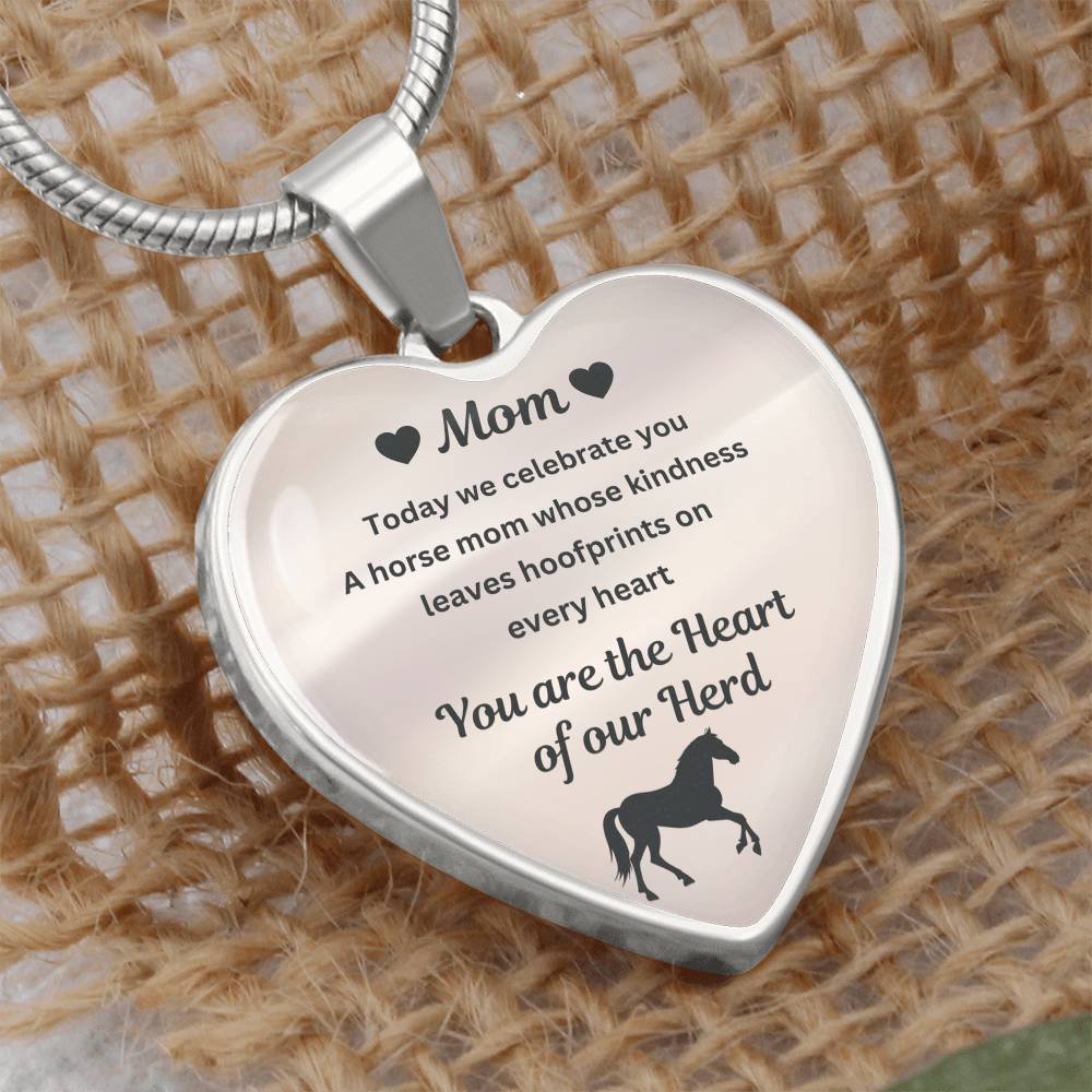Horse Mom Necklace Gift for Mom – Custom Name Pendant You Are The Heart Of Our Herd – view 2