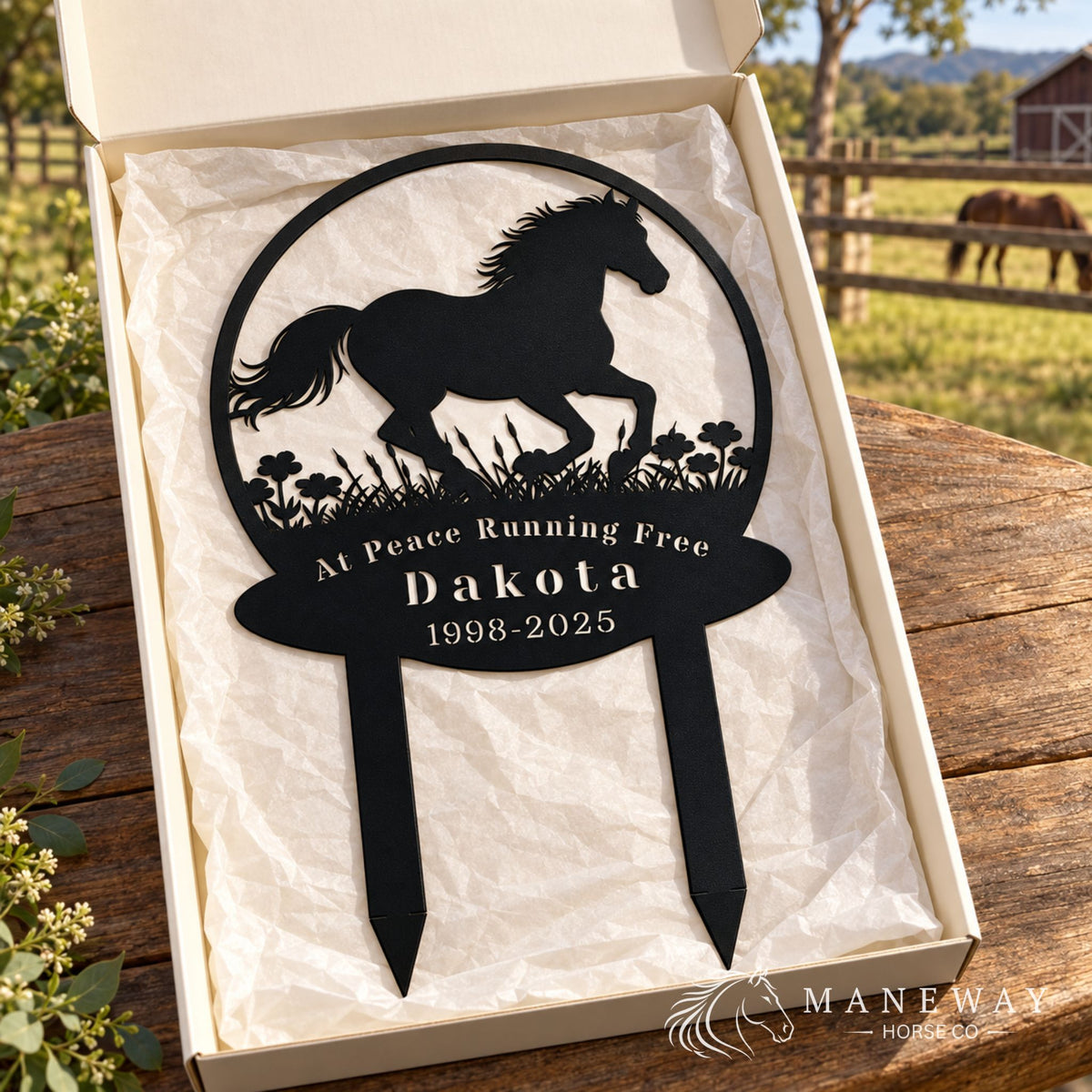 Running Horse Round Memorial Garden Sign – view 2