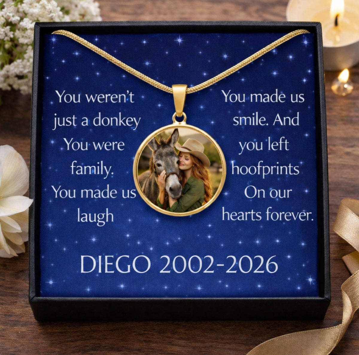 Forever Family Donkey Photo Round Necklace