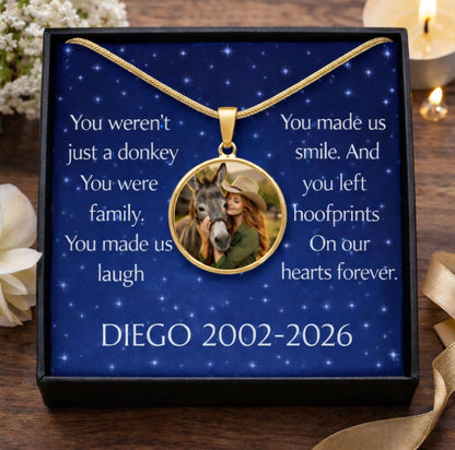 Forever Family Donkey Photo Round Necklace