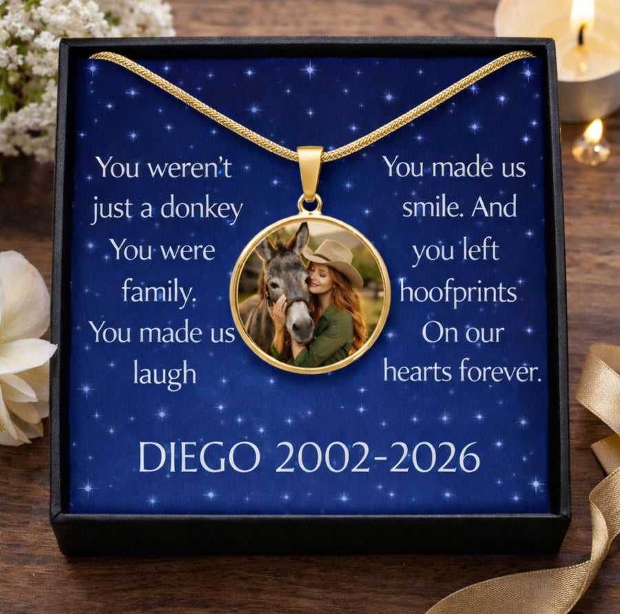 Forever Family Donkey Photo Round Necklace