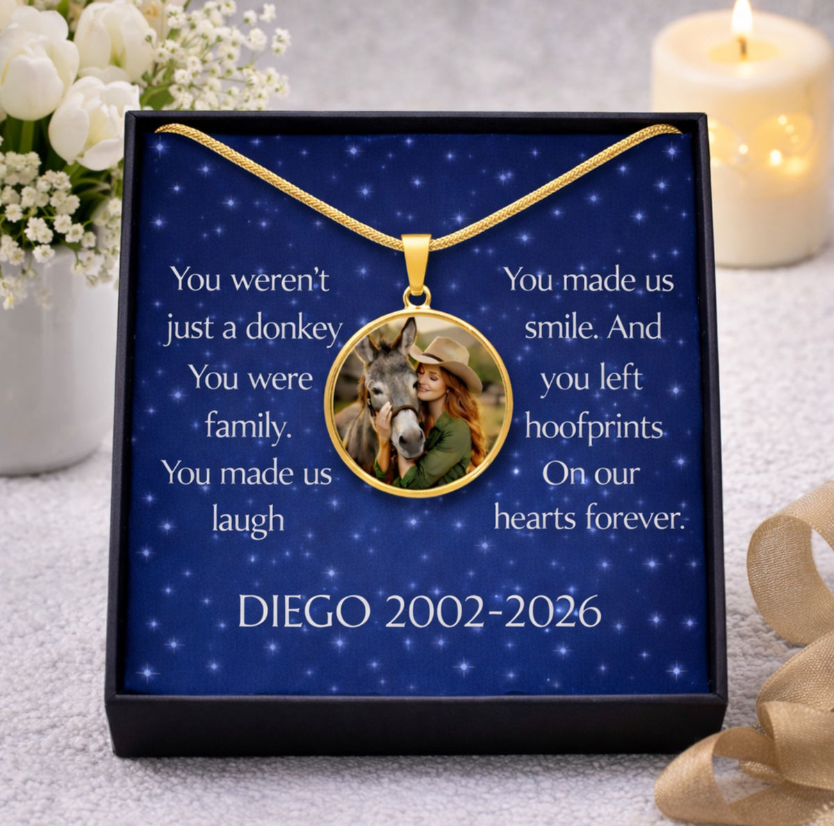 Forever Family Donkey Photo Round Necklace