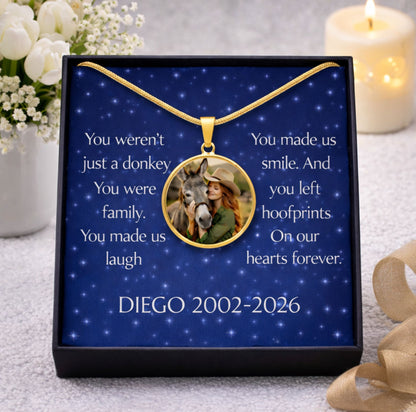 Forever Family Donkey Photo Round Necklace
