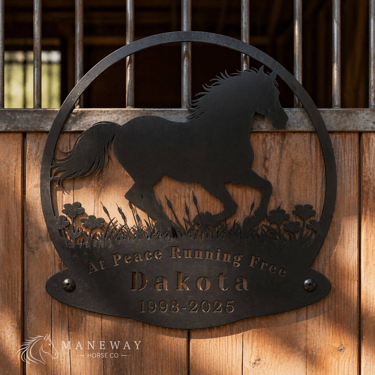 Running Free Dakota Round Memorial Stall Sign – view 3