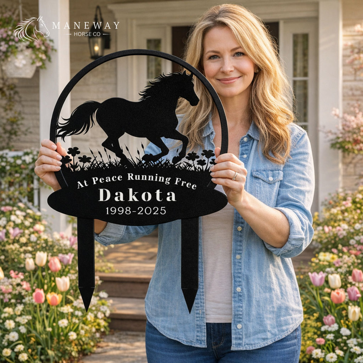 Running Horse Round Memorial Garden Sign – view 3