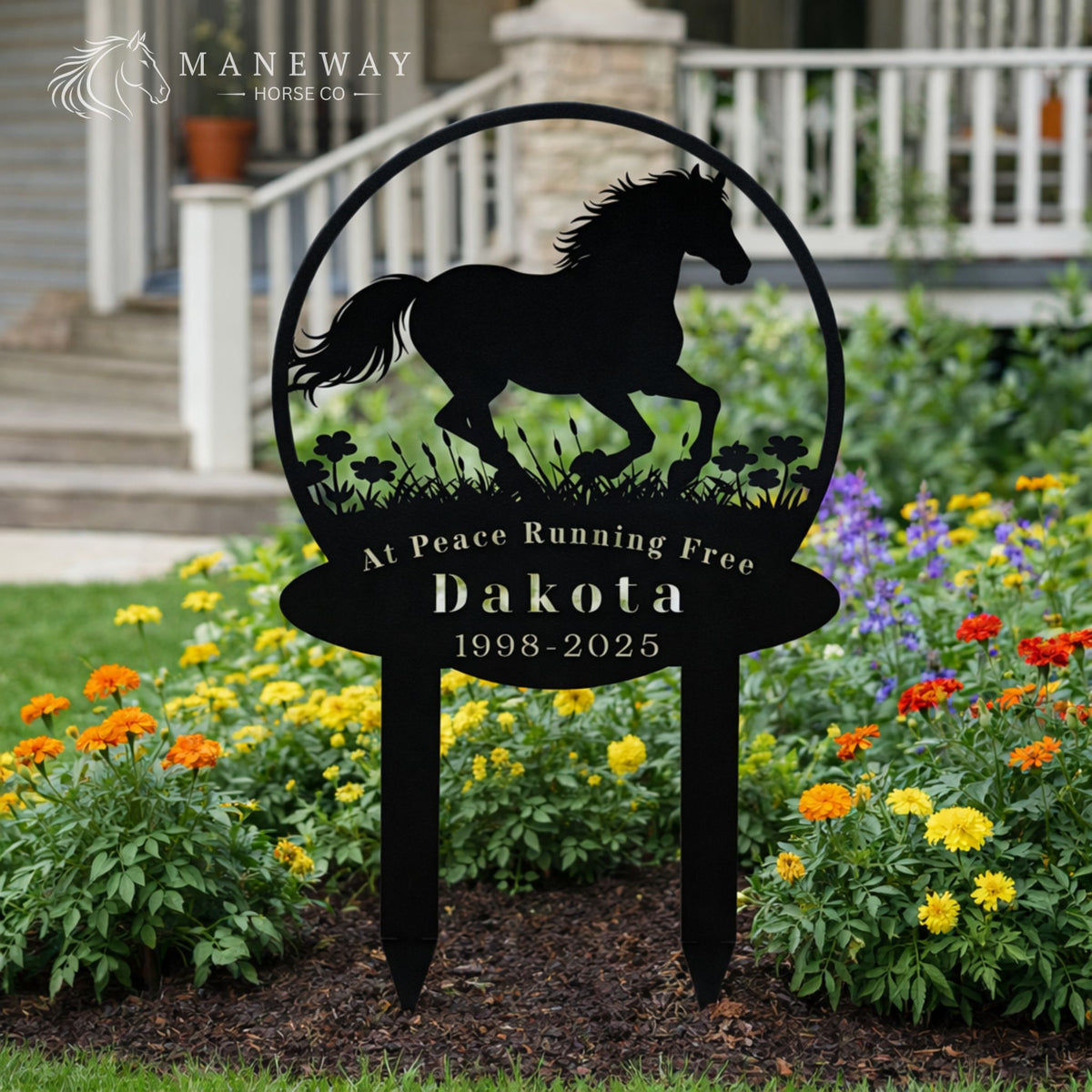 Running Horse Round Memorial Garden Sign – view 4