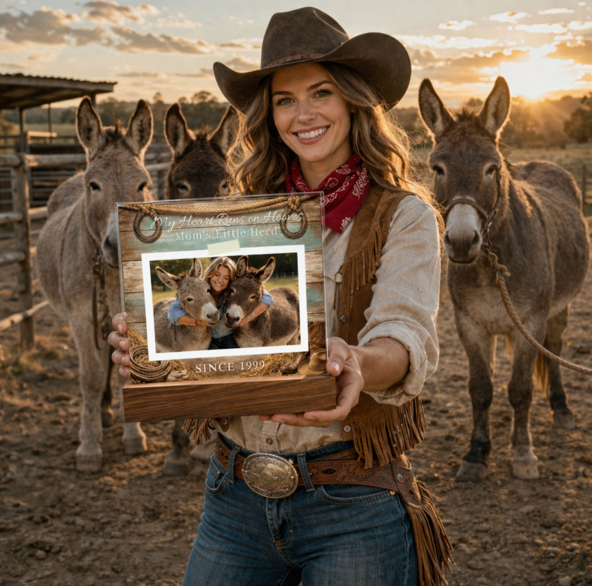 Personalized Donkey Mom Photo Square Acrylic Plaque – My Heart Runs on Hooves With Name & Date – view 2