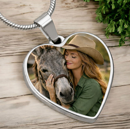 Joyful Bray Donkey Photo Heart Necklace