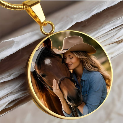Personalized Horse Memorial Photo Circle Necklace – Remembrance Gift for Horse Lovers – view 2