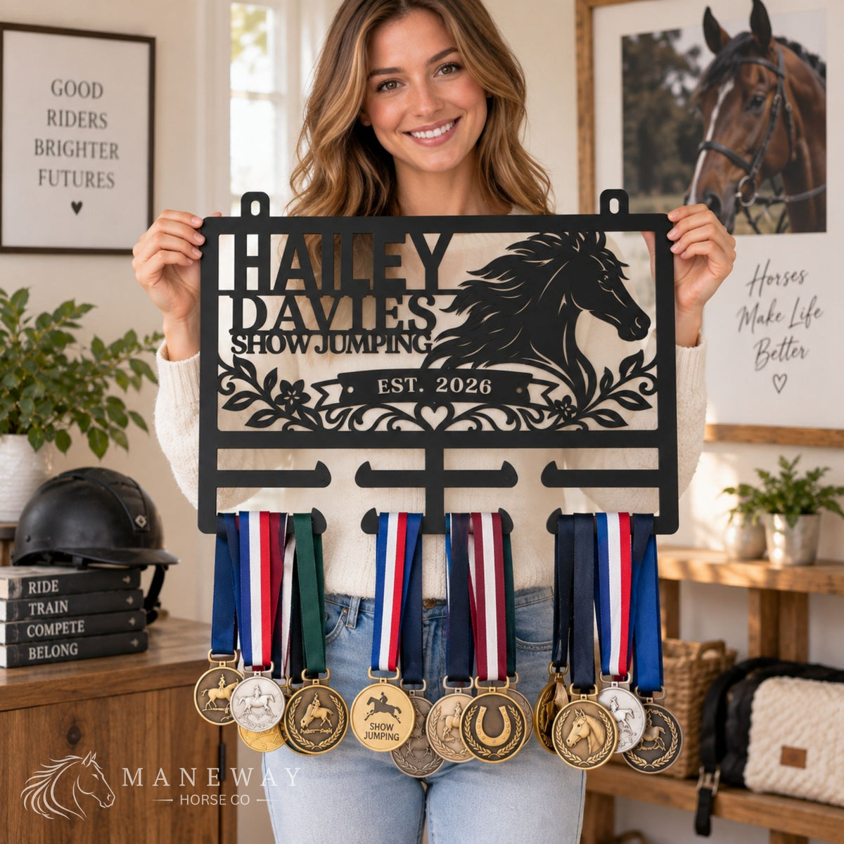 Personalized Equestrian Ribbon Holder Metal Sign