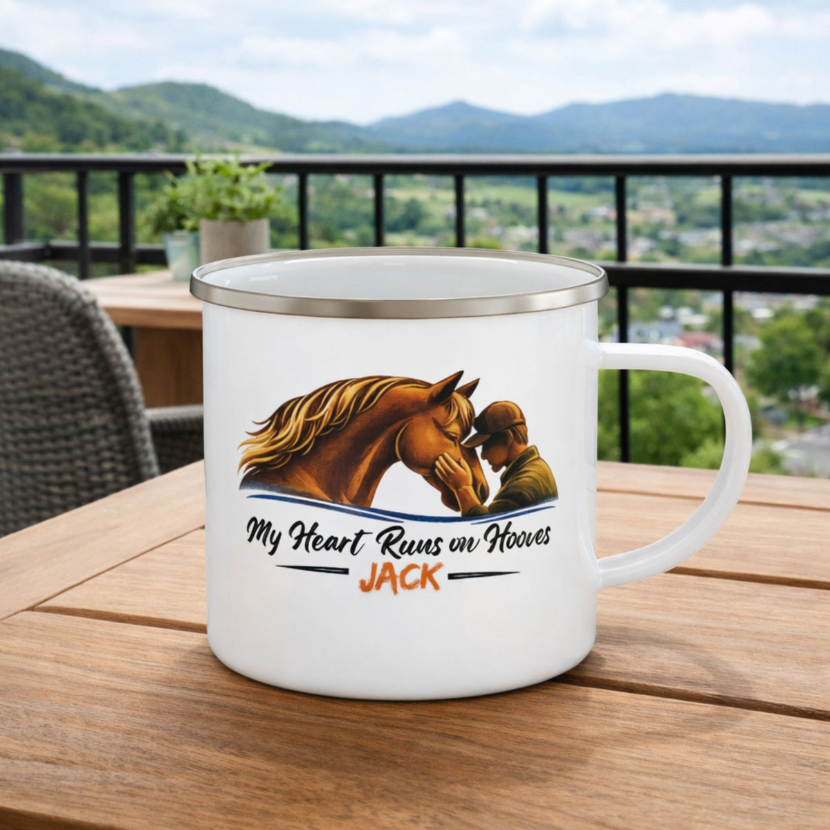 Heart Runs on Hooves Male Enamel Mug – view 3