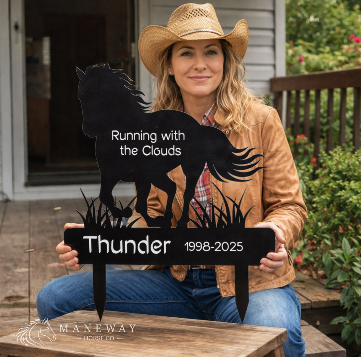 Horse Memorial Garden Stake Running with Clouds – view 4