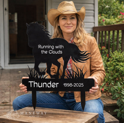 Horse Memorial Garden Stake Running with Clouds – view 4