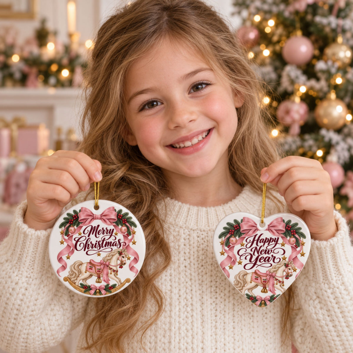 Pink Bow Rocking Horse Christmas Ornament