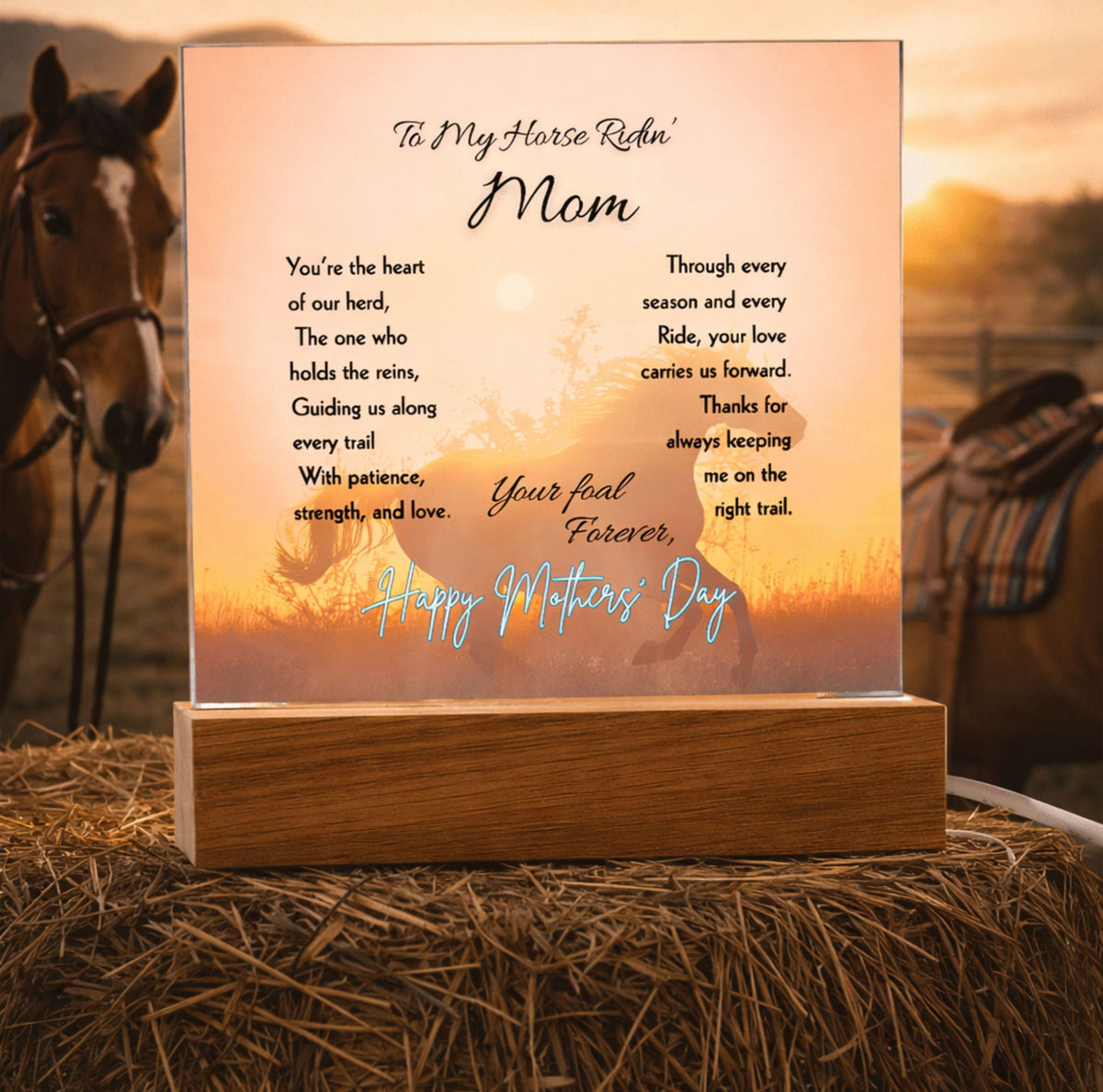 Horse Ridin’ Mom Sunset Acrylic Plaque – view 3