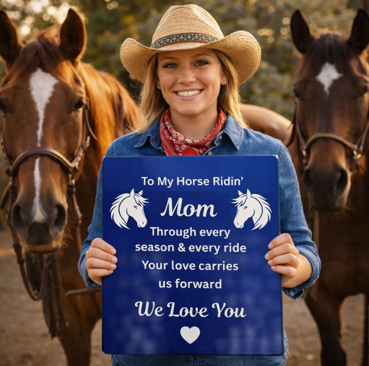 Horse Ridin’ Mom Blue Metal Print – view 2
