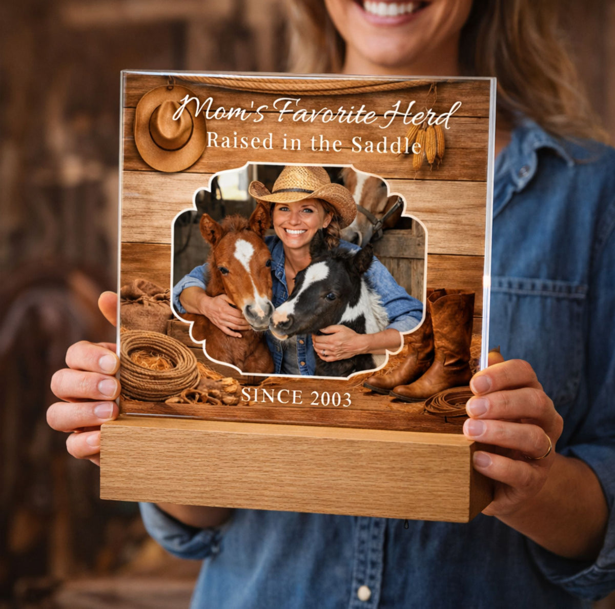 Mom's Favorite Herd Raised in the Saddle Photo Plaque – Personalized Gift for Horse Lovers – view 2