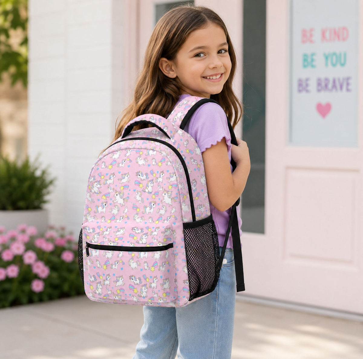 Pastel Unicorn Kids’ Backpack — Black Trim