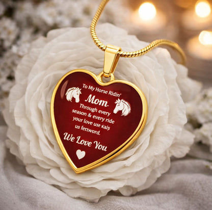 Horse Ridin Mom Heart Pendant Necklace