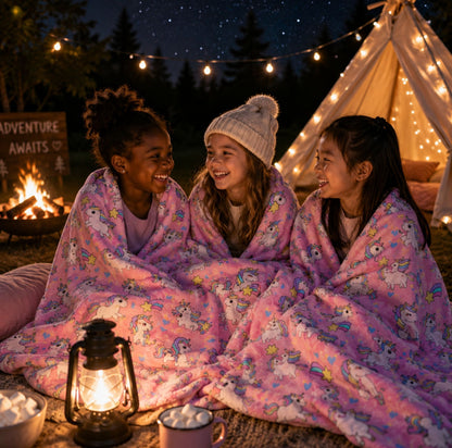 Pink Unicorn Velveteen Plush  Blanket