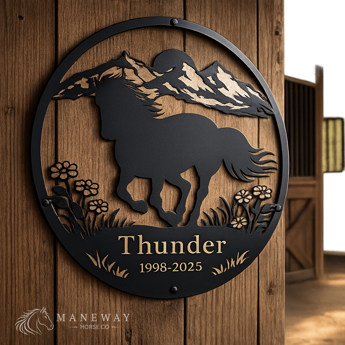 Thunder Round Metal Memorial Stall Sign