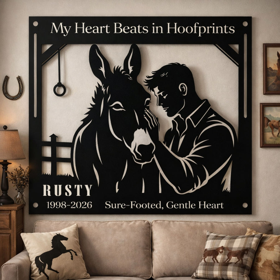 Hoofprints Mule Memorial Metal Stall Sign