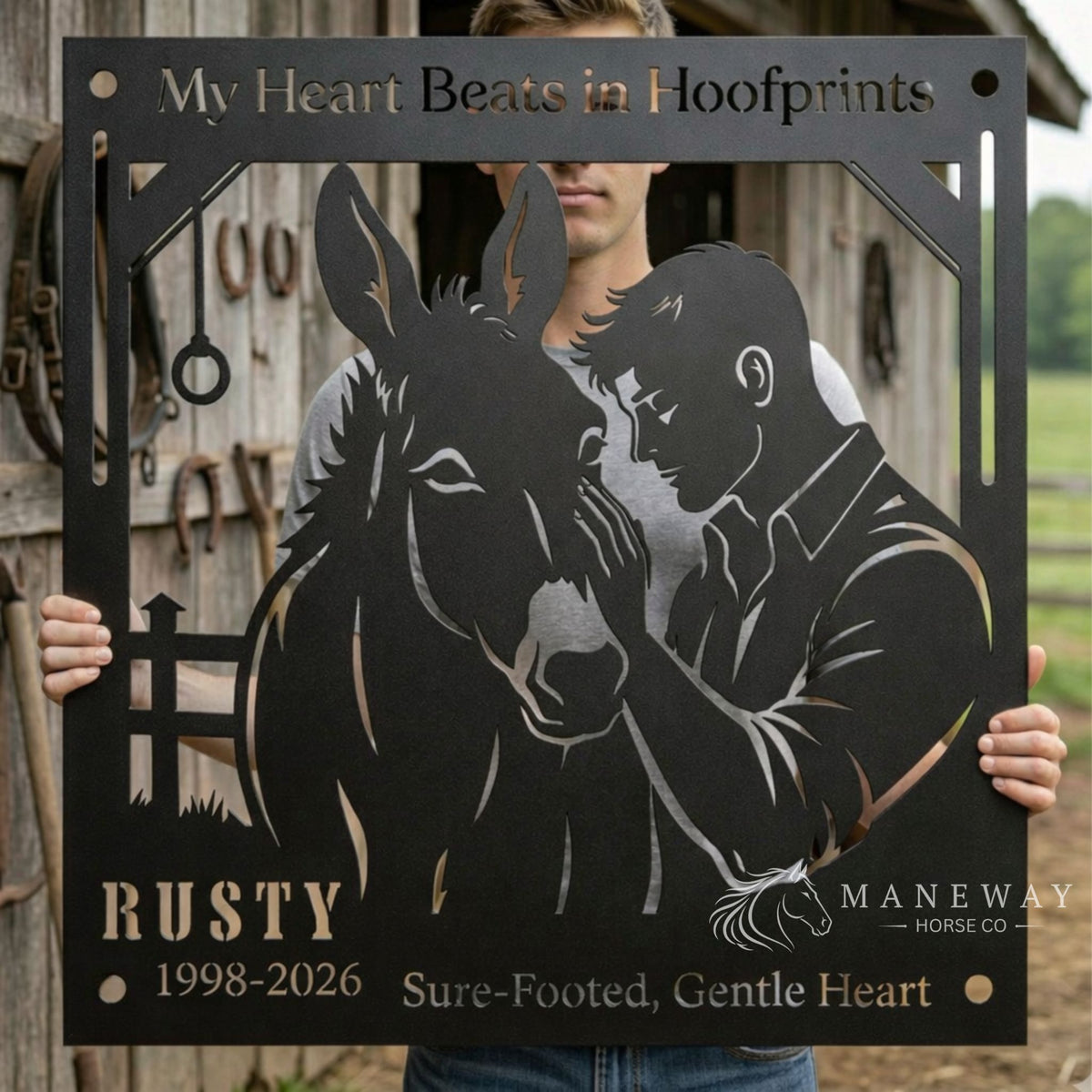 Hoofprints Mule Memorial Metal Stall Sign – view 3