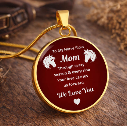 Horse Ridin Mom Round Pendant Necklace