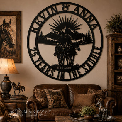 Couple Horse Ranch Metal Sign – view 3