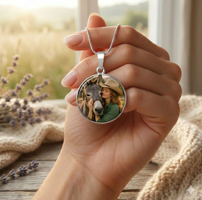 Rainbow Pasture Donkey Photo Round Necklace