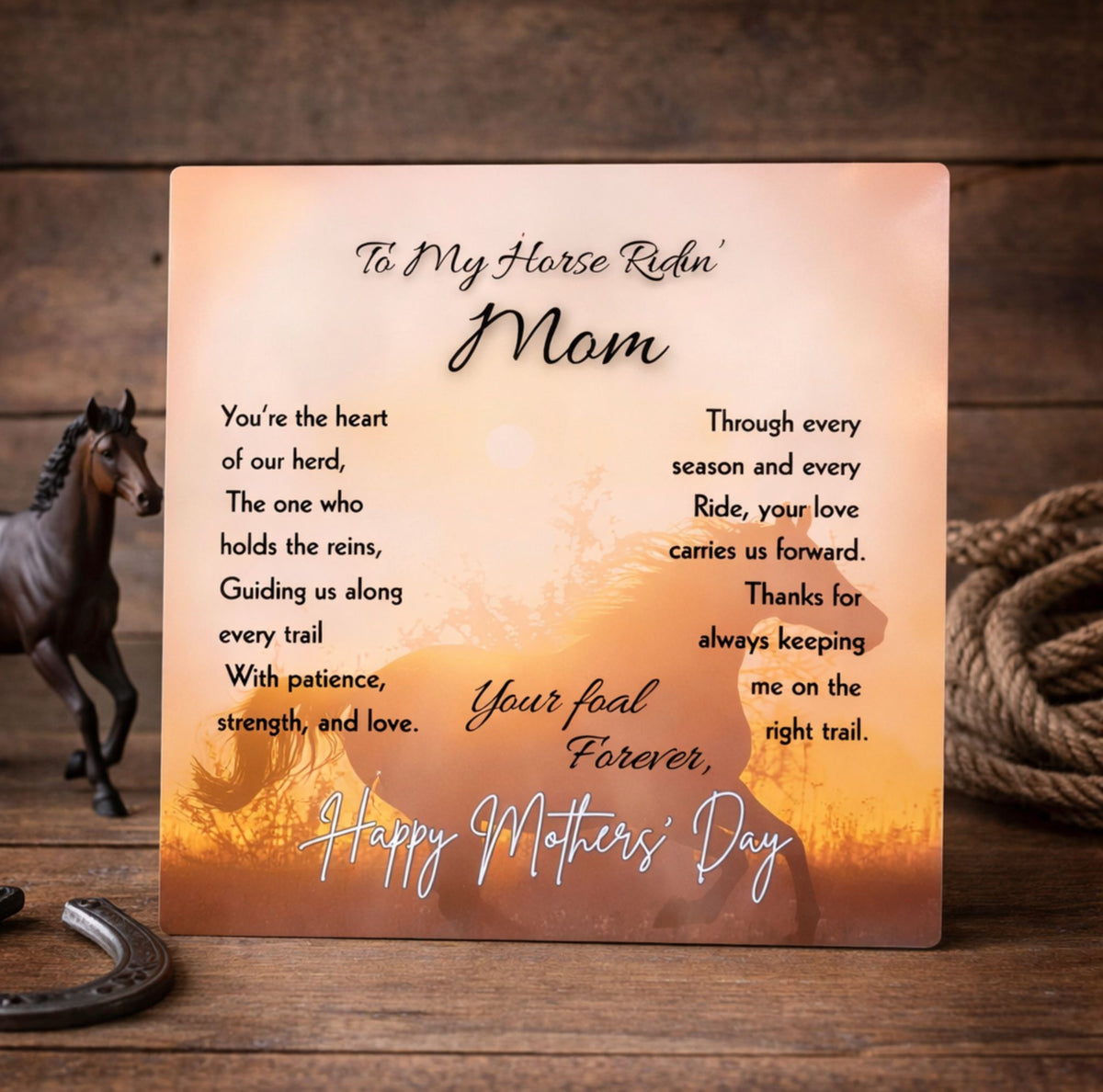 Horse Ridin’ Mom Sunset Metal Print – view 2