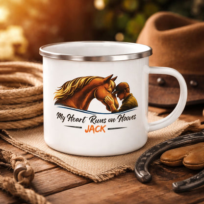 Heart Runs on Hooves Male Enamel Mug