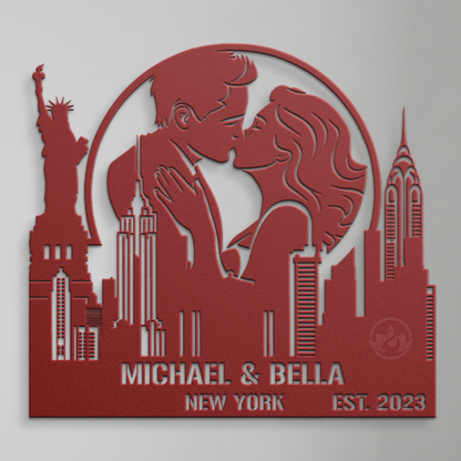 Personalized New York Cityscape Metal Art - Custom Couple Name Gift