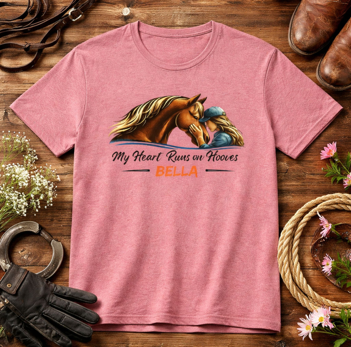 Personalized Heart Runs on Hooves T-Shirt – view 17