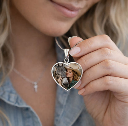 Rainbow Pasture Donkey Photo Heart Necklace