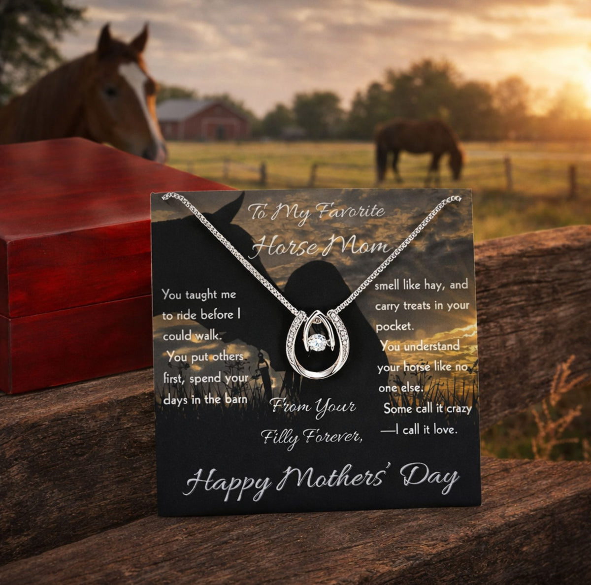 Special Horse Mom Horseshoe Necklace – view 3