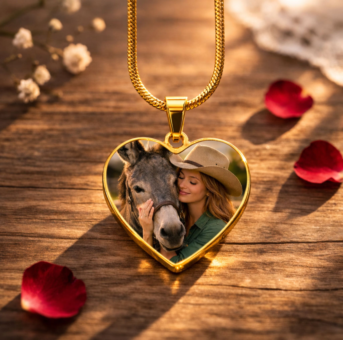 Forever Family Donkey Photo Heart Necklace
