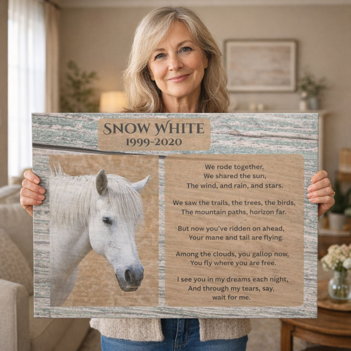 Snow White Horse Memorial Photo Canvas – view 3