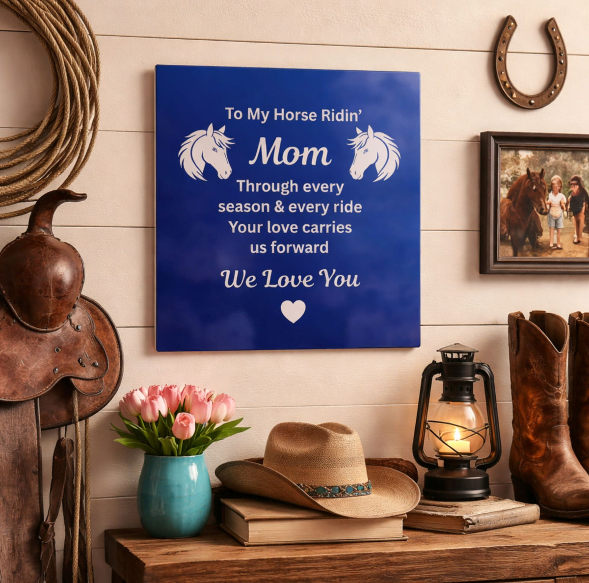 Horse Ridin’ Mom Blue Metal Print – view 3