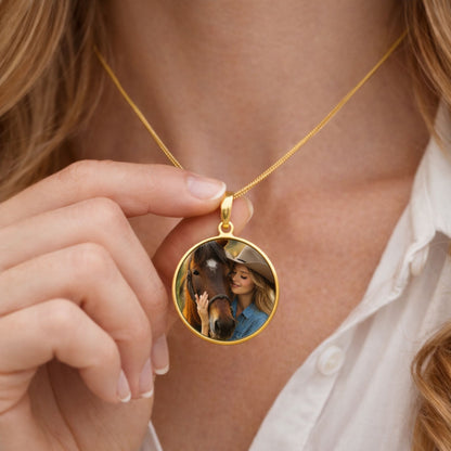 Personalized Horse Memorial Photo Circle Necklace – Remembrance Gift for Horse Lovers – view 3