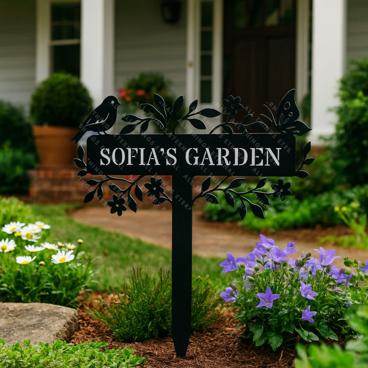 Custom Metal Garden Sign – Bird & Flower Personalized Yard Decor