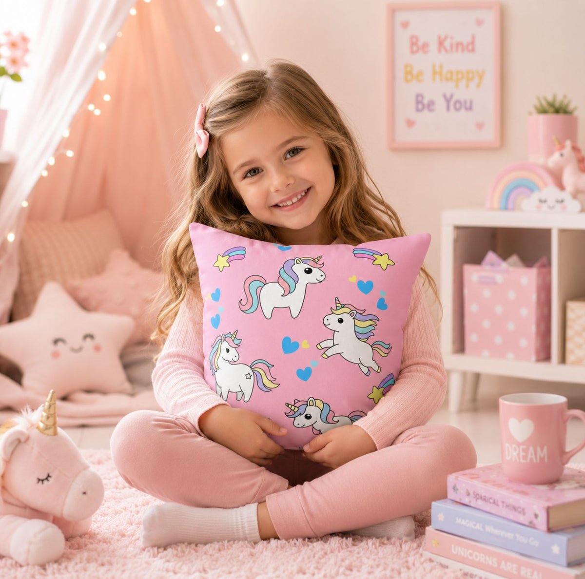 Pastel Cute Unicorn Pattern Throw Pillow