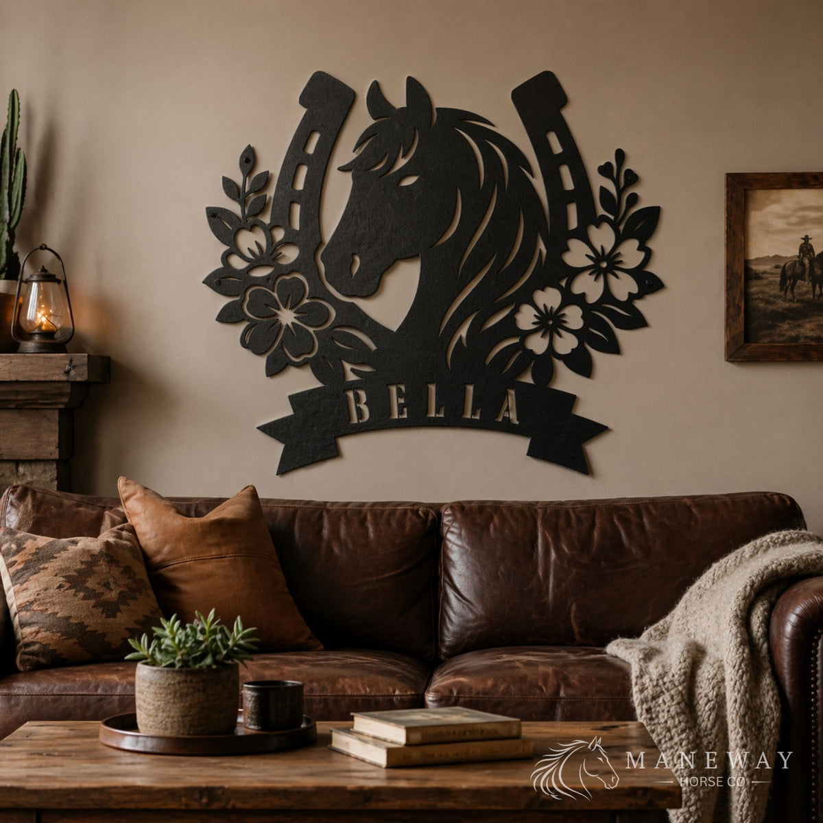 Floral Horseshoe Personalized Metal Stall Sign – view 5