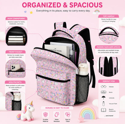 Pastel Unicorn Kids’ Backpack — Black Trim