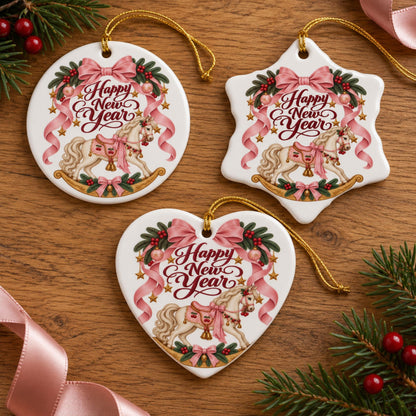 Pink Bow Rocking Horse Christmas Ornament