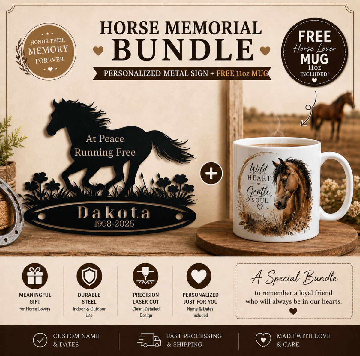 Running Free Horse Memorial Sign + FREE Mug – view 3