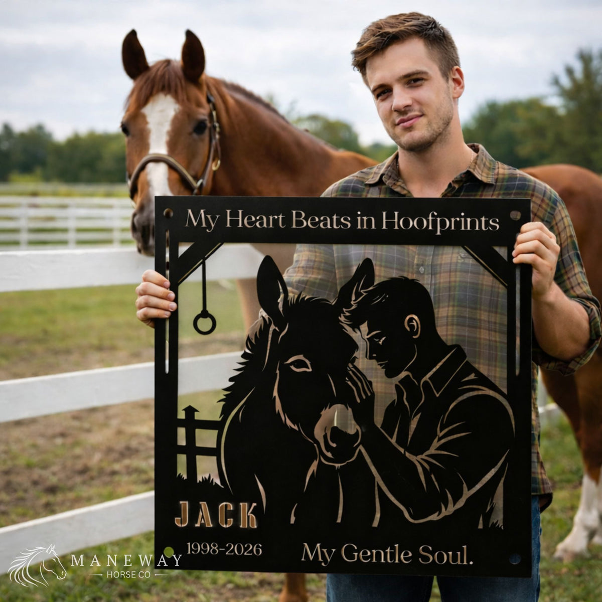 Heart Beats in Hoofprints Donkey Sign – view 2