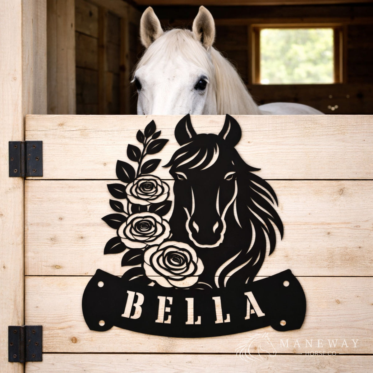 Bella Horse Floral Memorial Stall Name Sign – view 2